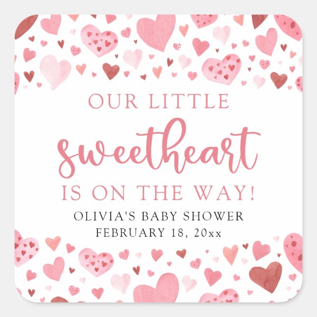 Pink Little Sweetheart Valentine's Day Baby Shower Square Sticker (Front)