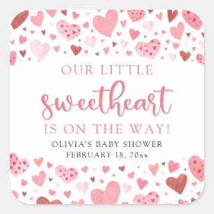 Pink Little Sweetheart Valentine's Day Baby Shower Square Sticker