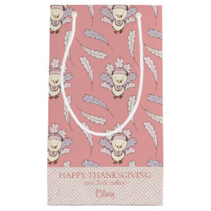 Pink Little Turkey Thanksgiving Baby Girl Small Gift Bag