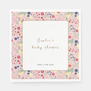 Pink Little Wildflower Frame Baby Shower Napkin