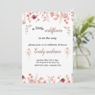Pink Little Wildflower is On The Way Baby Shower Invitation