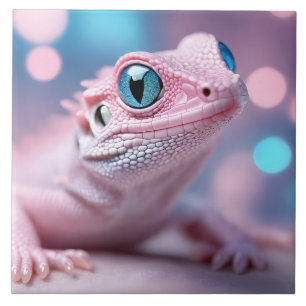 Pink Lizard with Blue Eyes Tile