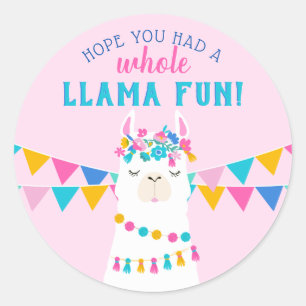 Pink Llama Fun Birthday Thank You Favour Classic Round Sticker