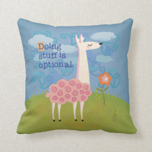 Pink Llama on Hilltop Throw Pillow
