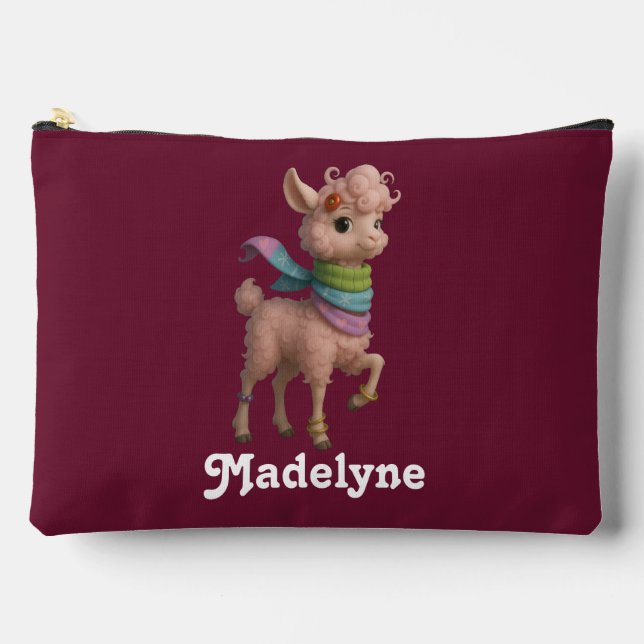 Pink Llama Pattern Perzonalized Accessory Pouch (Front)