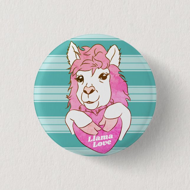 Pink Llama Sketch Llama Love 3 Cm Round Badge (Front)