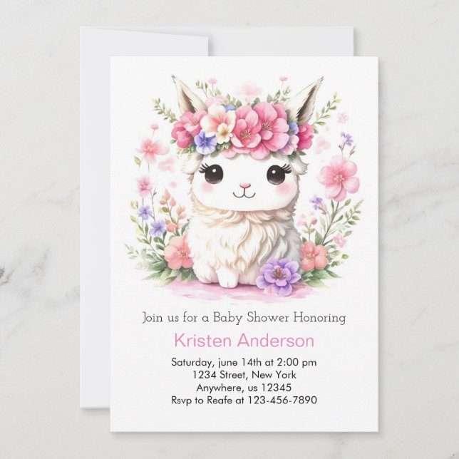 Pink Llama Whimsical Adventure Girl Baby Shower Invitation (Front)