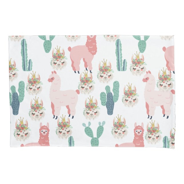 Pink Llamas Green Cactus Cute Adorable Pillowcase (Front)