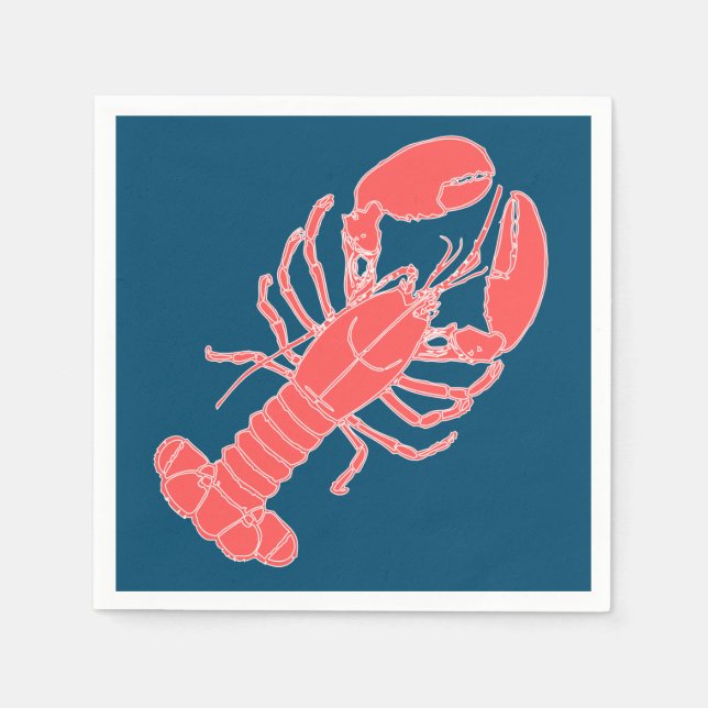 Pink Lobster Dark Blue Seafood Napkins (Front)