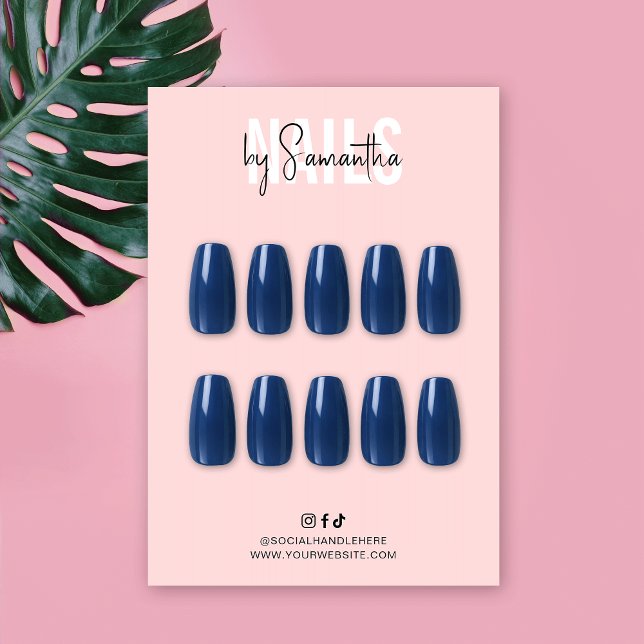 Pink Logo Artificial Nails Care Guide Display Card (Blush pink acrylic nails display cards (*nails are for demonstration only, they are not included))