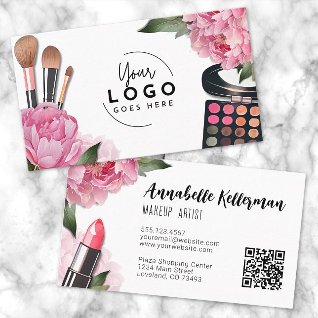 Pink Logo Beauty Makeup Artist Business Card (Pink Logo Beauty Makeup Artist Business Card)