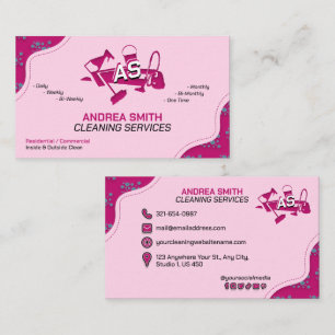 Pink Logo Cleaning Service Cute Girly Professional Business Card