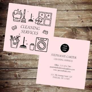 Pink Logo Cleaning Services Commercial Domestic  Square Business Card