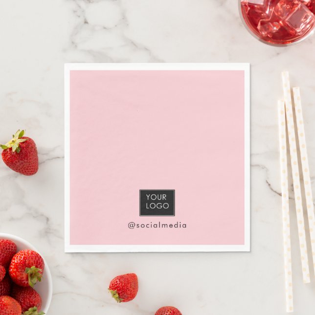 Pink Logo Minimalist Company Business Branded Napkin (Insitu)