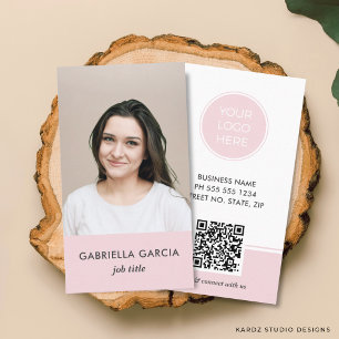 Pink Logo QR Code Photo Professional Business Card