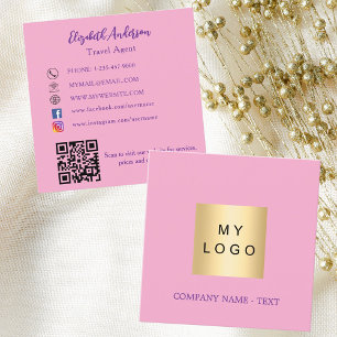 Pink logo QR code social media Square Business Card