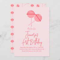 Pink Lollipops Candy Bar First Birthday Invitation