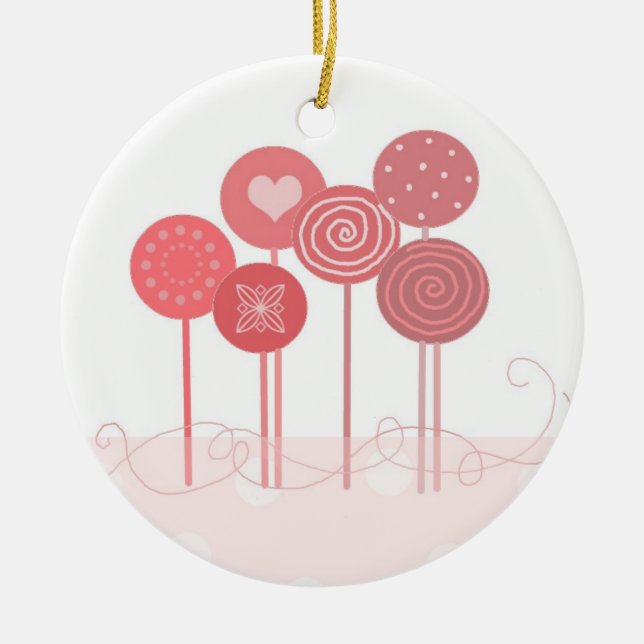 Pink Lollipops Ceramic Tree Decoration (Front)