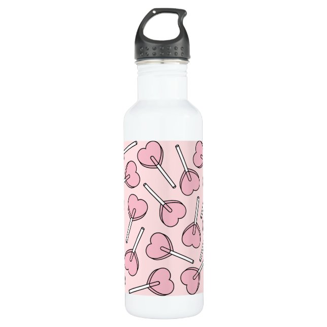 Pink Lollipops, Heart Lollipops, Lollipop Pattern 710 Ml Water Bottle (Front)