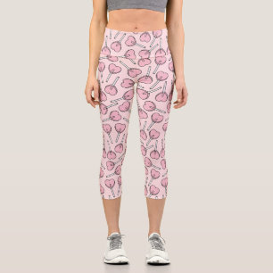 Pink Lollipops, Heart Lollipops, Lollipop Pattern Capri Leggings