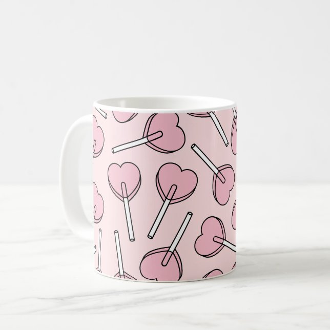 Pink Lollipops, Heart Lollipops, Lollipop Pattern Coffee Mug (Front Left)