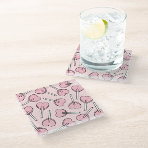 Pink Lollipops, Heart Lollipops, Lollipop Pattern Glass Coaster
