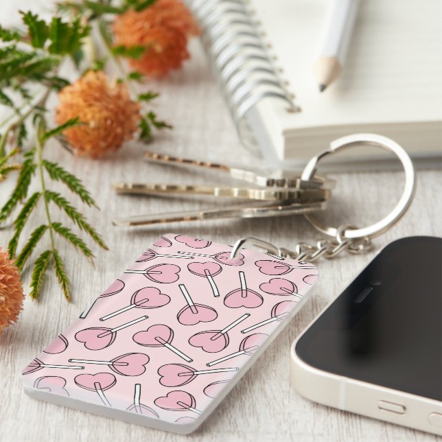 Pink Lollipops, Heart Lollipops, Lollipop Pattern Key Ring (Front Right)