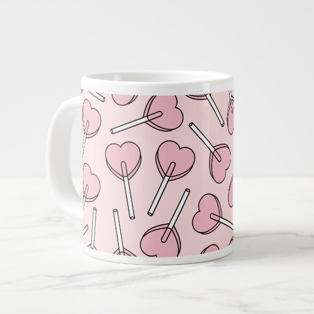 Pink Lollipops, Heart Lollipops, Lollipop Pattern Large Coffee Mug (Front Left)