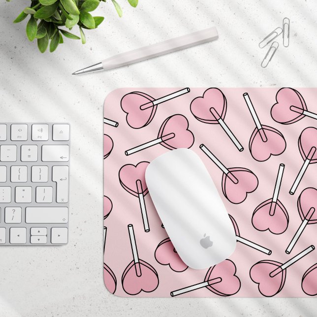 Pink Lollipops, Heart Lollipops, Lollipop Pattern Mouse Mat (Creator Uploaded)