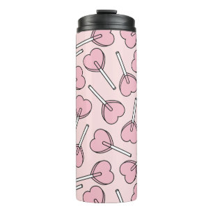 Pink Lollipops, Heart Lollipops, Lollipop Pattern Thermal Tumbler