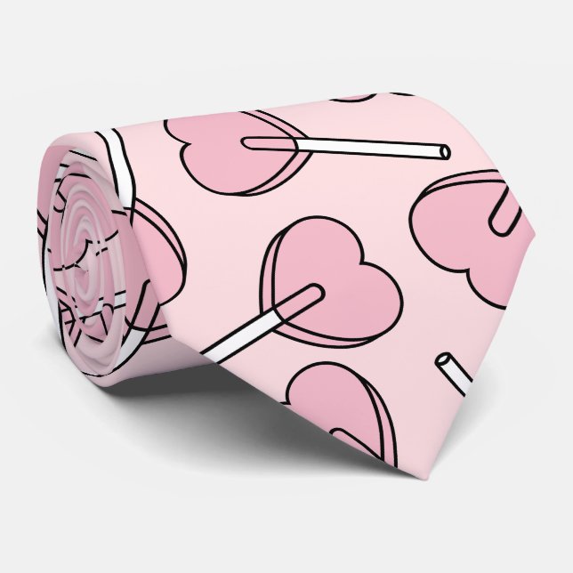 Pink Lollipops, Heart Lollipops, Lollipop Pattern Tie (Rolled)