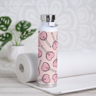 Pink Lollipops, Heart Lollipops, Lollipop Pattern Water Bottle
