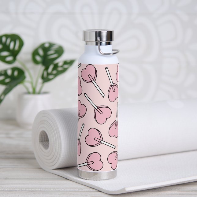 Pink Lollipops, Heart Lollipops, Lollipop Pattern Water Bottle (Yoga)