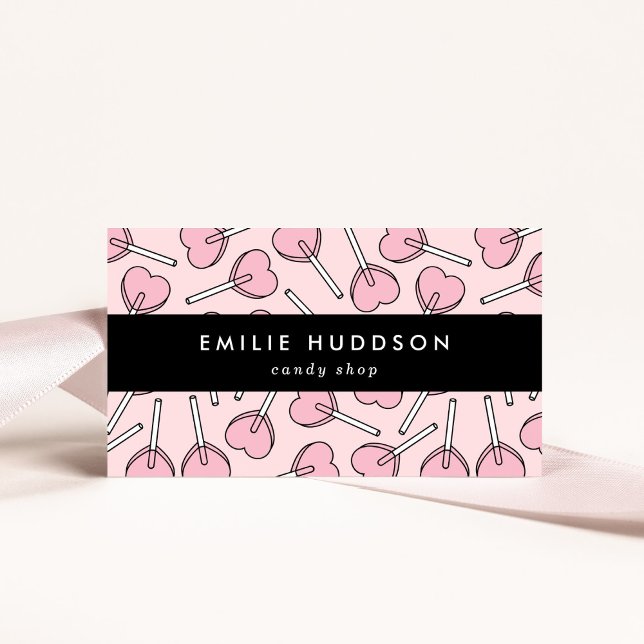 Pink Lollipops, Heart Lollipops, Lolly, Candy Shop Business Card (Creator Uploaded)