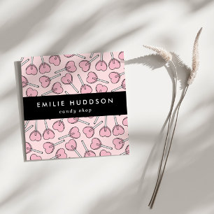 Pink Lollipops, Heart Lollipops, Lolly, Candy Shop Square Business Card