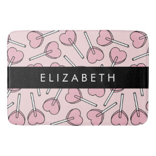 Pink Lollipops, Heart Lollipops, Lolly, Your Name Bath Mat