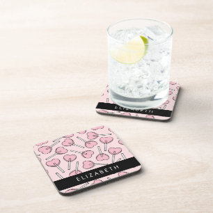 Pink Lollipops, Heart Lollipops, Lolly, Your Name Coaster