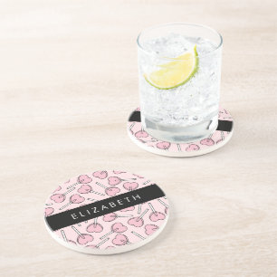 Pink Lollipops, Heart Lollipops, Lolly, Your Name Coaster