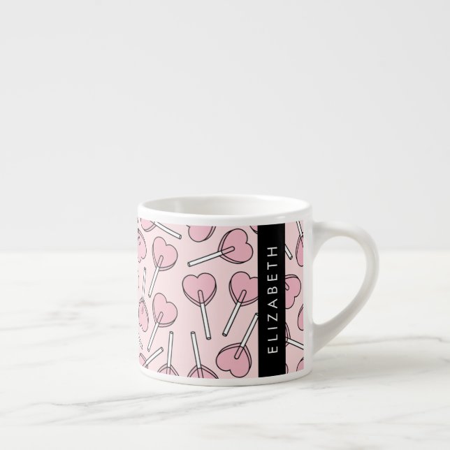 Pink Lollipops, Heart Lollipops, Lolly, Your Name Espresso Cup (Right)
