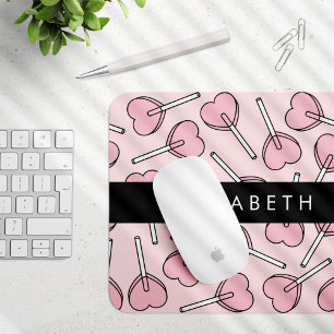 Pink Lollipops, Heart Lollipops, Lolly, Your Name Mouse Mat