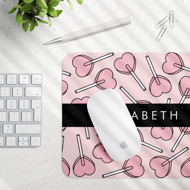 Pink Lollipops, Heart Lollipops, Lolly, Your Name Mouse Mat (Creator Uploaded)