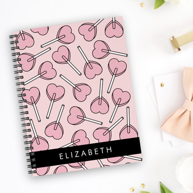 Pink Lollipops, Heart Lollipops, Lolly, Your Name Notebook (Creator Uploaded)