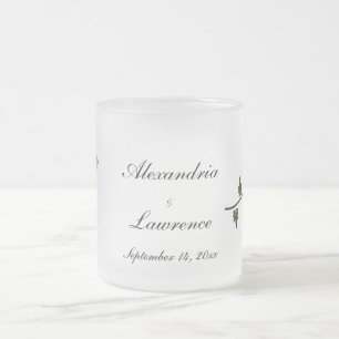 "Pink Long-Stemmed Rose Duo" w/ Names and Date [a] Frosted Glass Coffee Mug