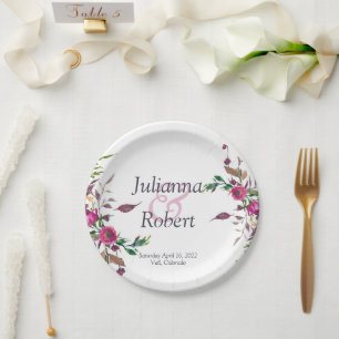 Pink loose floral paper plates