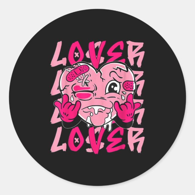 Pink Loser Lover Pink Drip Heart Matching Tee For  Classic Round Sticker (Front)