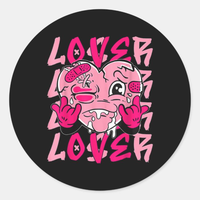 Pink Loser Lover Pink Drip Heart Matching Tee For  Classic Round Sticker (Front)
