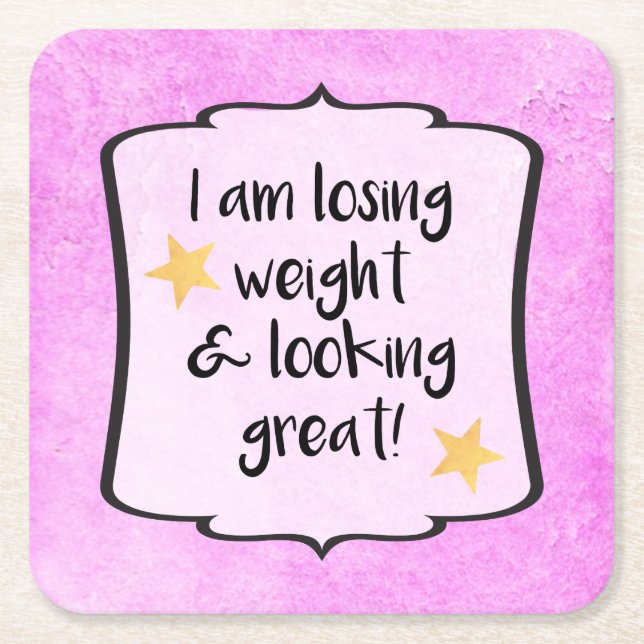 Pink Losing Weight Slimming Club Motivation Quote Square Paper Coaster (Front)