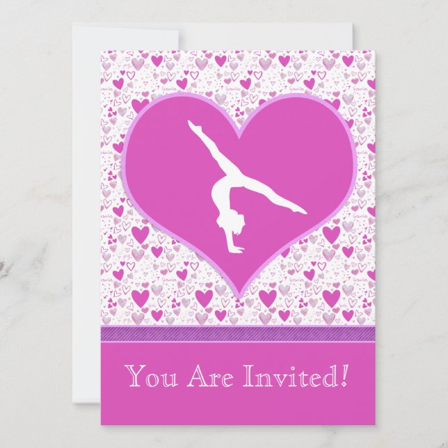Pink Lots o' Hearts Gymnast Invitation (Front)