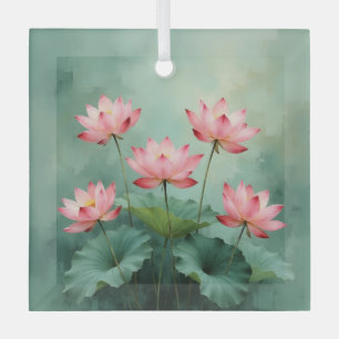 Pink Lotus Artwork Glass Tree Decoration