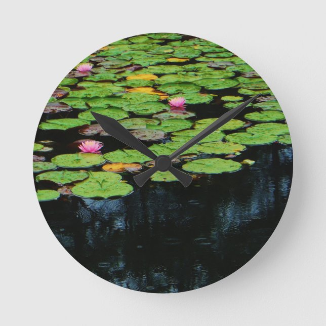 pink lotus black round clock (Front)